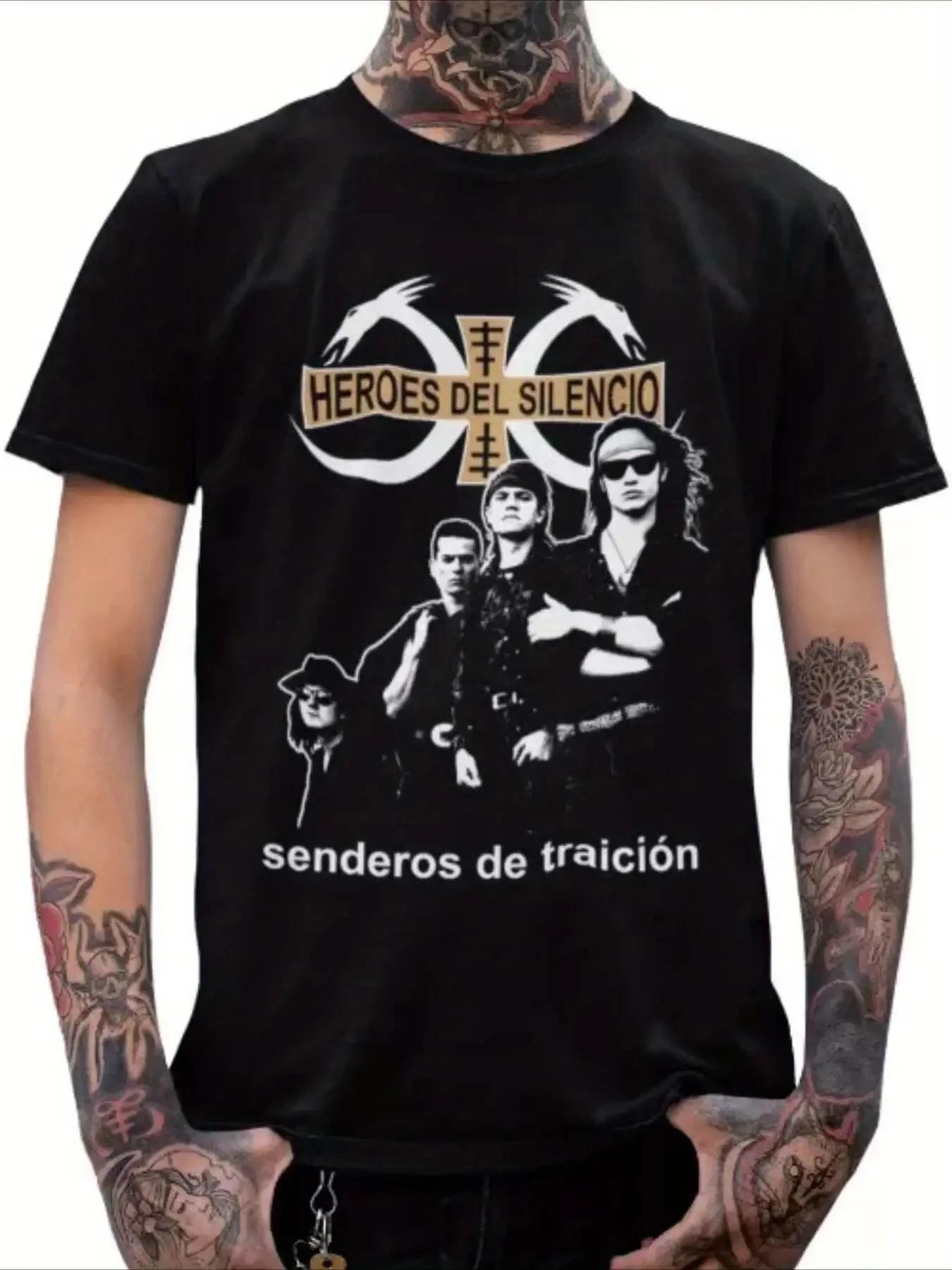 Men s Spanish Lyrics Printed T-shirt - Heroes Del Silencio and Sendeos De Traicion Patterns, Fan Clothing - Men s Summer Cott... S разноцветный
