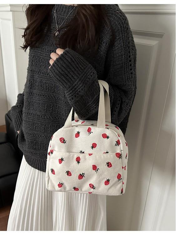 Cute Corduroy Insulated Lunch Bag - Portable, Waterproof Handbag with Ice Pack for Students & Office Workers