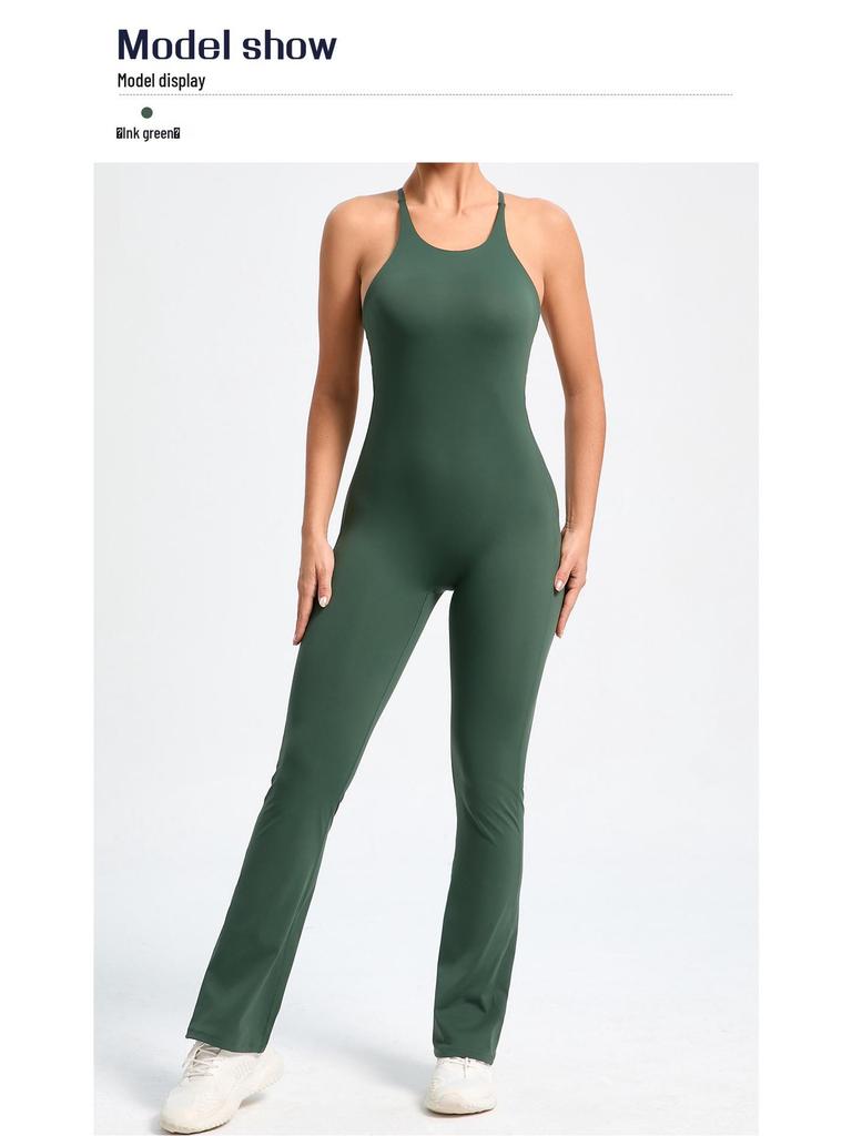 Adjustable Strap Flare Bodysuit Yoga Wear - European & American Sports Fitness Jumpsuit