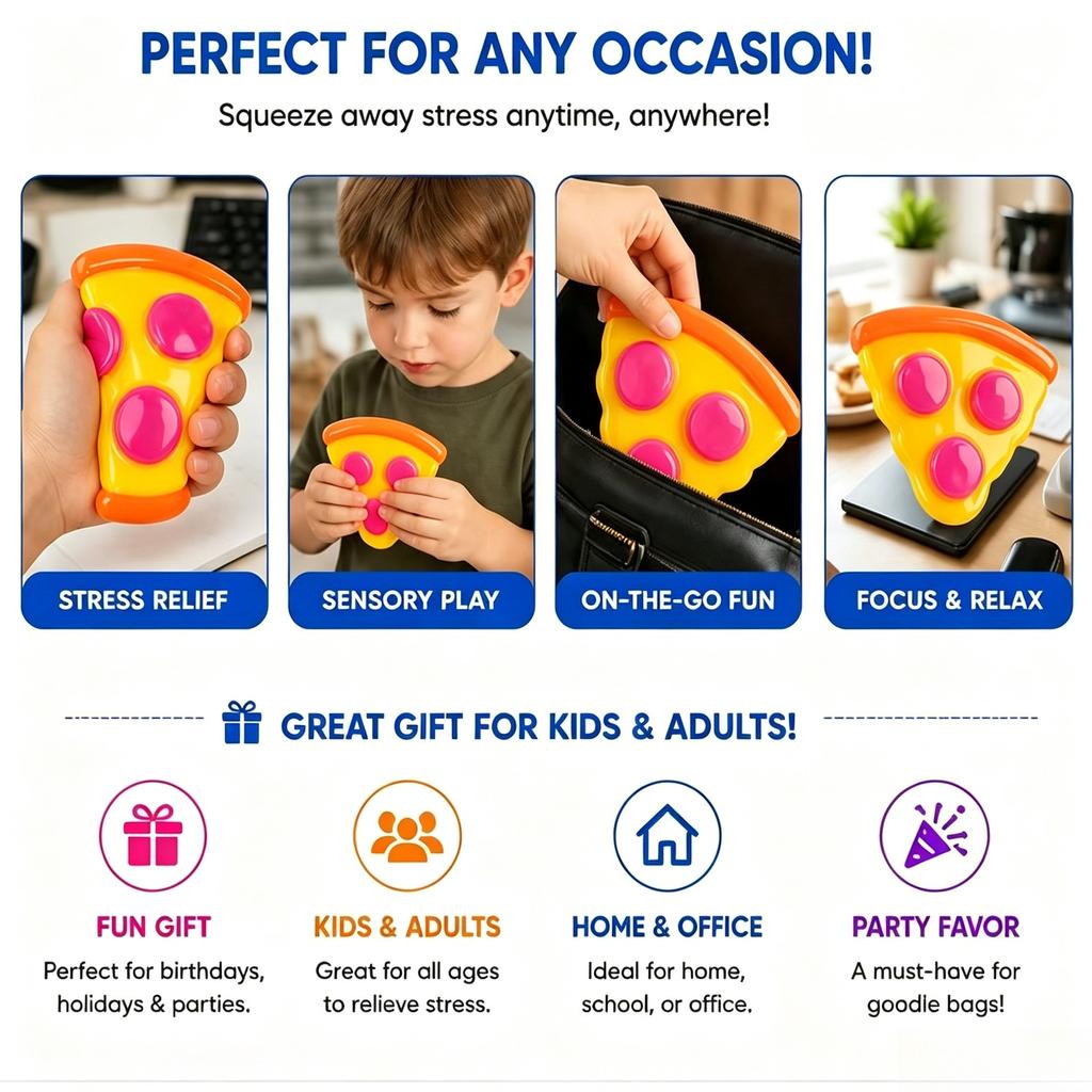NeeDoh Pizza Slice Squeeze Toy Sensory Fidget Toy Soft Stretchy Slow Rebound Stress Relief Anxiety Relief Toy Fun Gift for Kids and Adults
