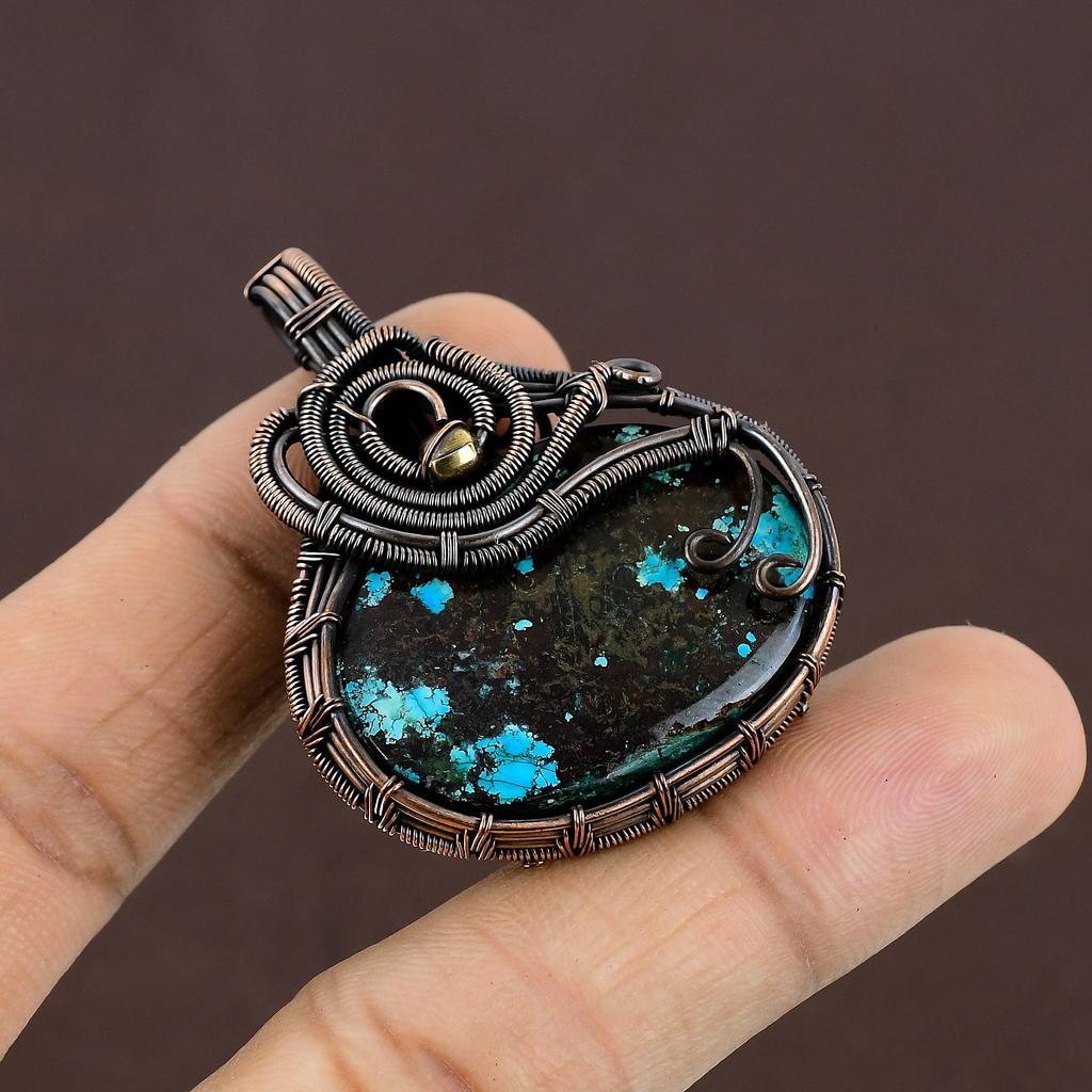 Tibetan Turquoise Handmade Copper Wire Wrap Jewelry Pendant 2.01" G0K75
