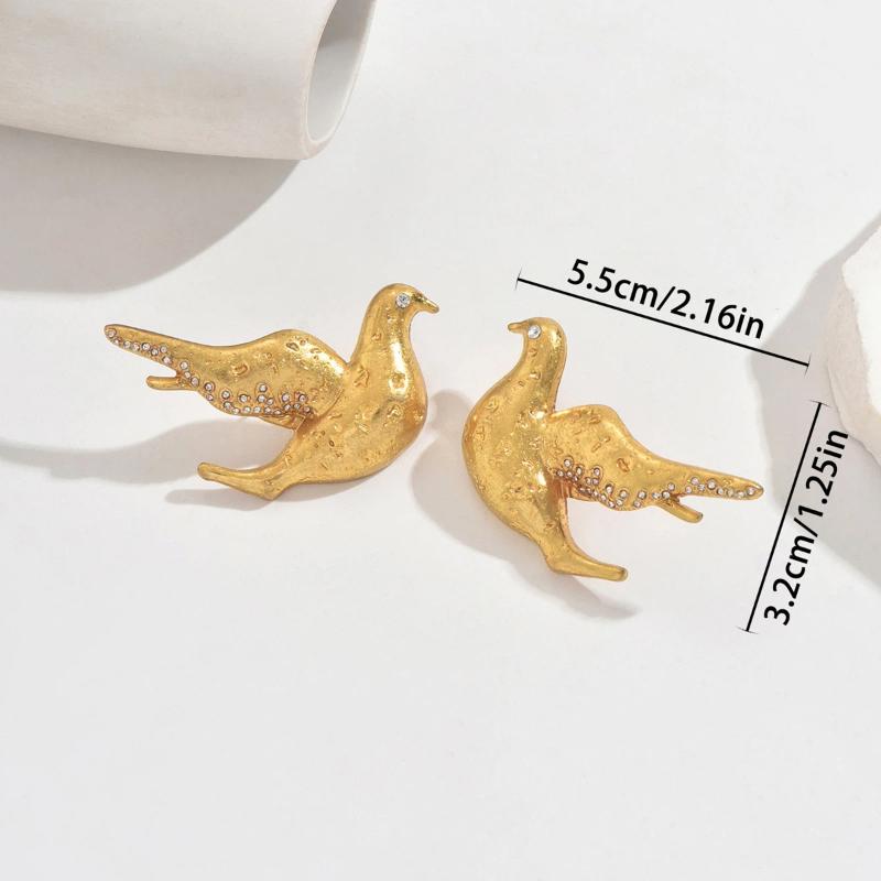 Rhinestone Metal Peace Dove Stud Earrings For Women Vacation Stages And Music Festivals Fashion Ear Jewelry Party Gift