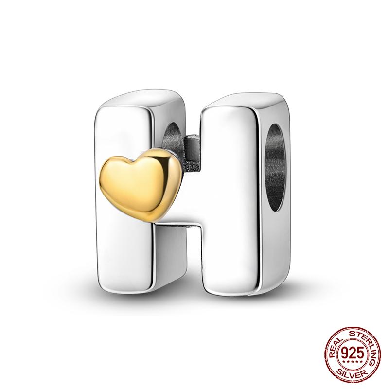 New Copper Classic Golden Heart 26 Alphabet Letters Charms Beads Fit Qikaola Bracelets Lucky Birthday Diy Jewelry