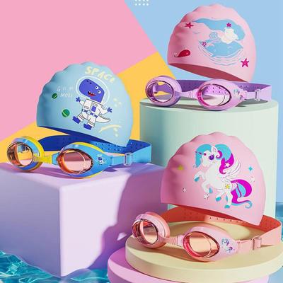 Protective Waterproof Kids Swim Cap Stretchable One Size Adjustable+Swimming Goggles