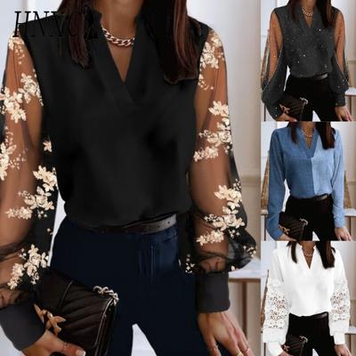 Women's Fashion Casual Solid Color Print Long Sleeve V Neck Blouses & Shirts