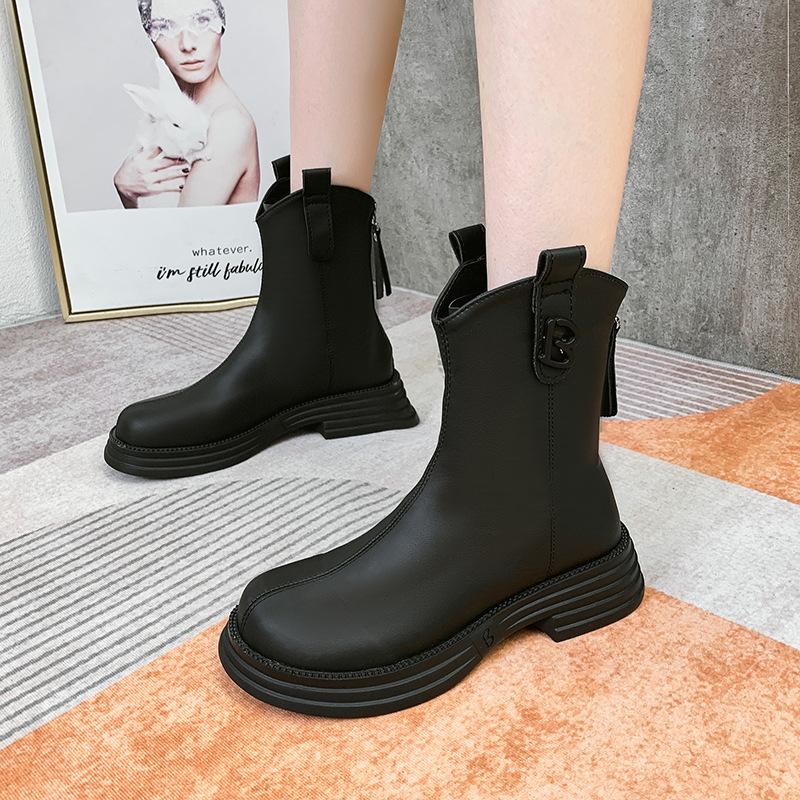 

Корейская версия повседневных универсальных ретро челси ботинок в британском стиле женские 2025 осень на толстой подошве средней высоты тонкие 40