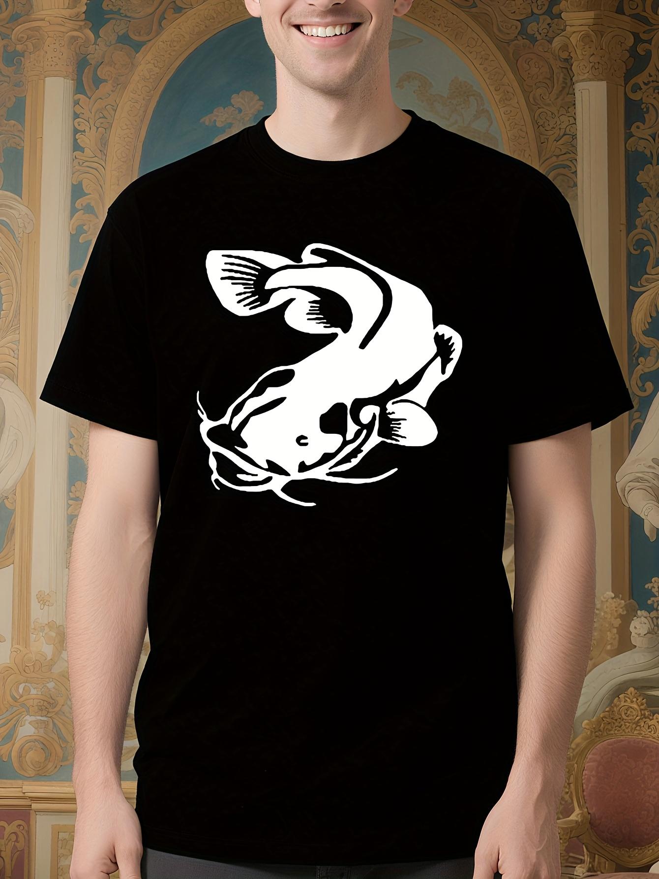 Plus Size Black Cotton Fishing Catfish Graphic Tshirt - A... XXXXL