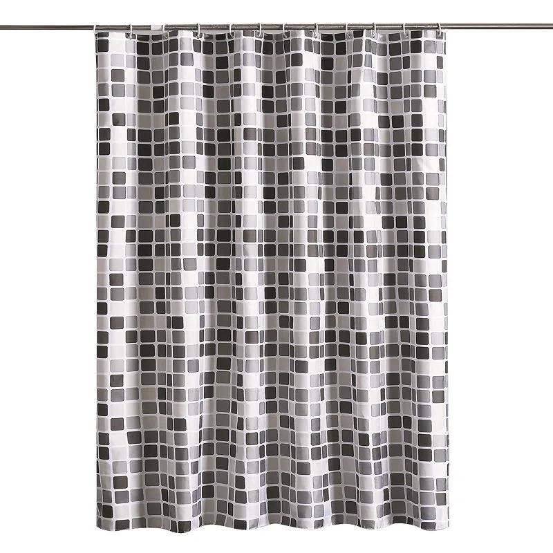 Shower Curtains 120Cm Gray Plaid Polyester Fabric With Hooks Waterproof Modern Style Geometric Bathroom Curtain 71 Inches Rustic