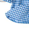 ZANZEA Women Summer Round Neck 3/4 Sleeve Plaid Blouses