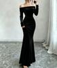 Women's Velvet Bodycon Dress with Straight Neckline for Casual Evening Wear