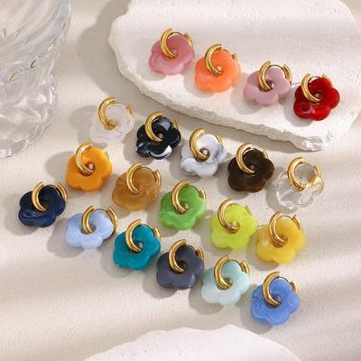 MamacitaSlay 316L Stainless Steel Acrylic Flower Hoop Earrings 18K Gold Plated Waterproof Jewelry Women's Elegant Earrings Gift