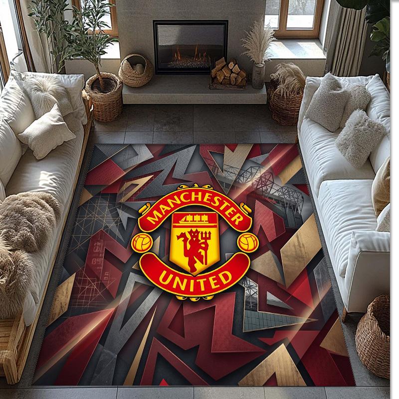 Tappeto in Flanella Stampato Manchester United Antiscivolo Morbido Poliestere Tappeto per Pavimento Tappetino Decorativo per Interni per Camera da Letto Soggiorno Divano