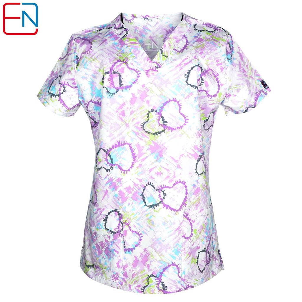 Hennar Women Scrub Top   Uniforms V-Neck Short Sleeve S-5XL Hospital Clinical scrubScrubs Top