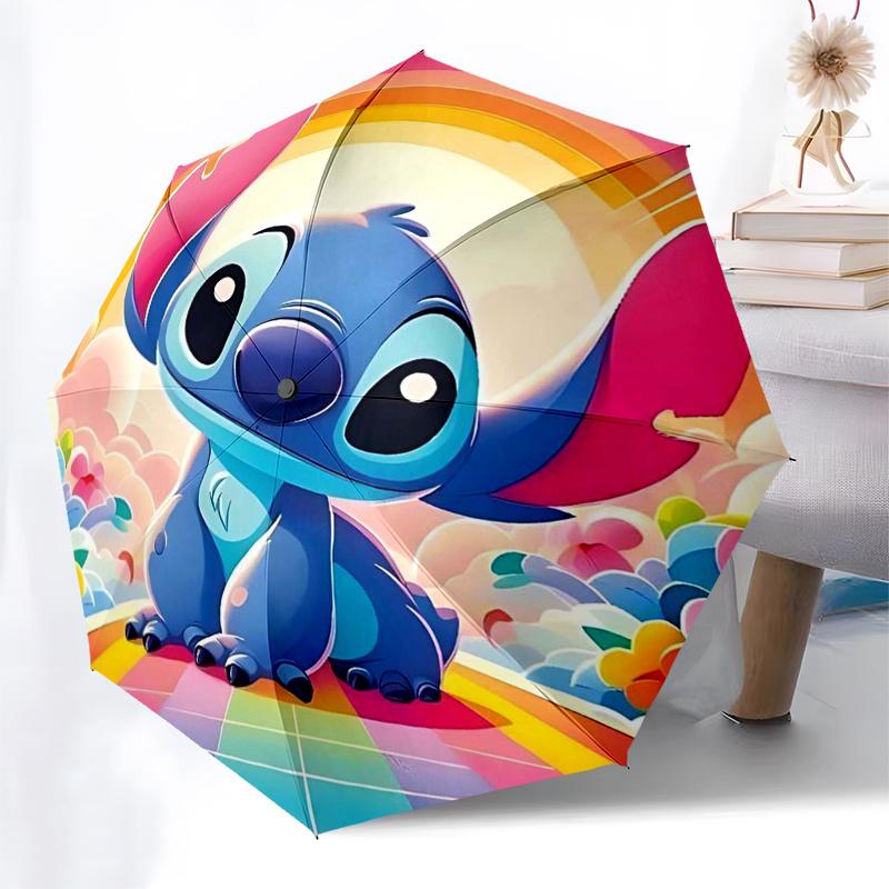 Stitch Themed Travel Umbrella-8 Ribs Automatic Opening and Closing, Portable Folding Design, Compact and Stylish Umbrella