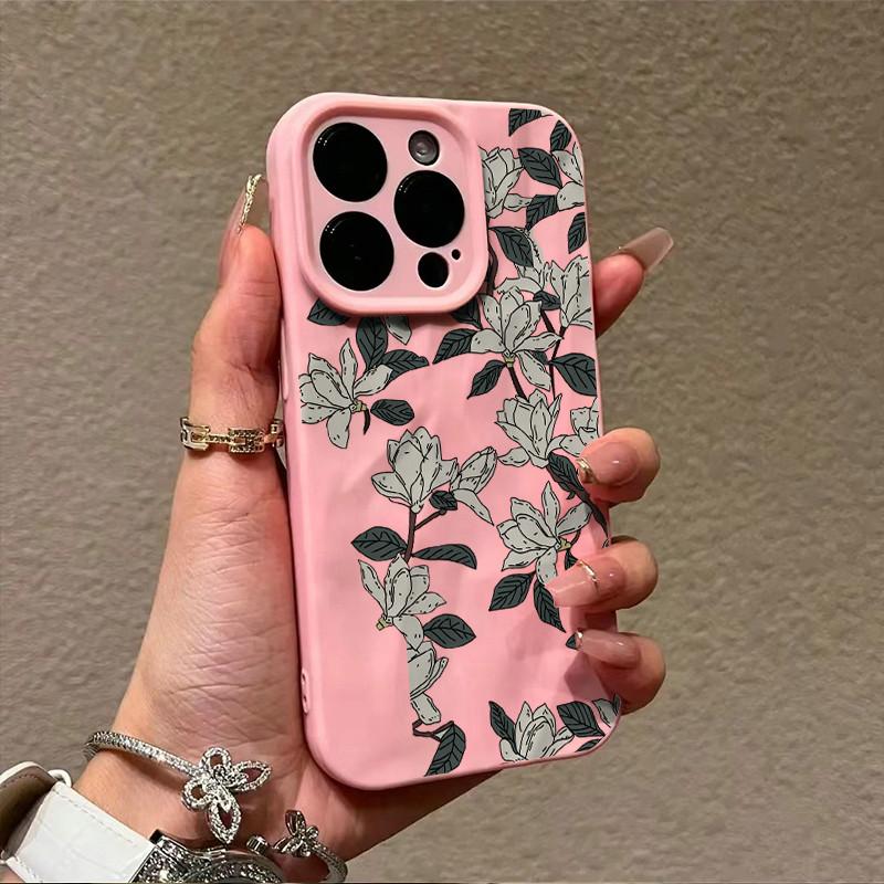 Surface Wrinkles and Unevenness Phone Shell Gardenia Floral Printed Protective Matte TPU Cover Soft Silicone Case