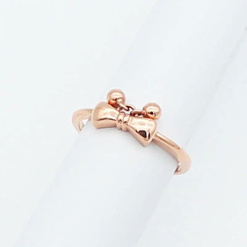Purple Gold-Plated Rose Gold Ball Bow Ring Fashion Classic Elegant Temperament Color Gold Live Ring