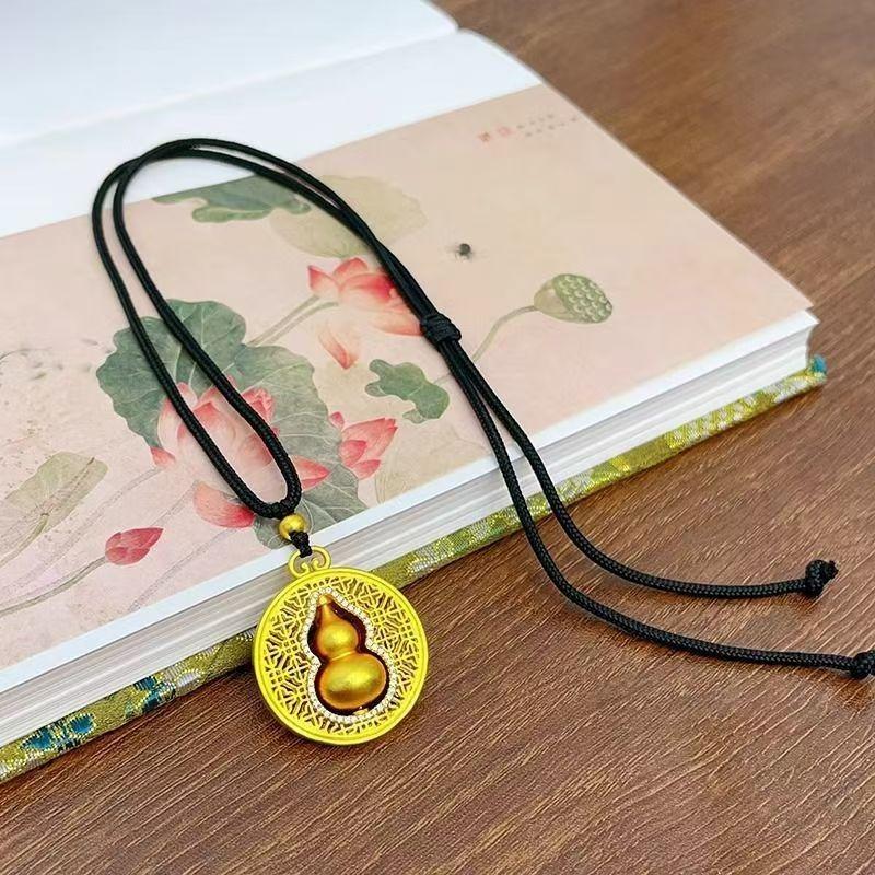 Novo em ouro antigo chinês artesanato colar Design clássico pingente de cabaça oca rotativa casamento fino presente