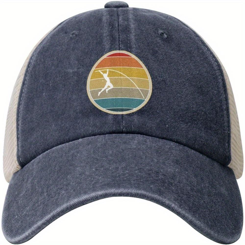 Retro Pole Vault Outdoor Adjustable Washed Denim Mesh Hat Denim Baseball Cap Cowboy Hat One Size