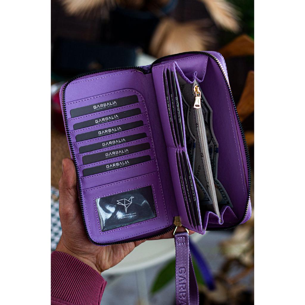 Rukojeť na zápěstí Tilburg Vzor pletení ze slámy Švestková Fialová Portfolio Peněženka s velkým množstvím držáku na karty