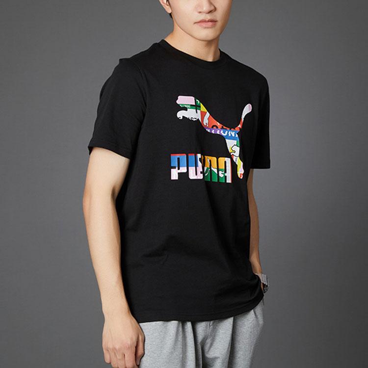 PUMA Intl Tee Color Logo Print Sports Crew Neck Short Sleeve T-Shirt Men Tops Black 532274-51
