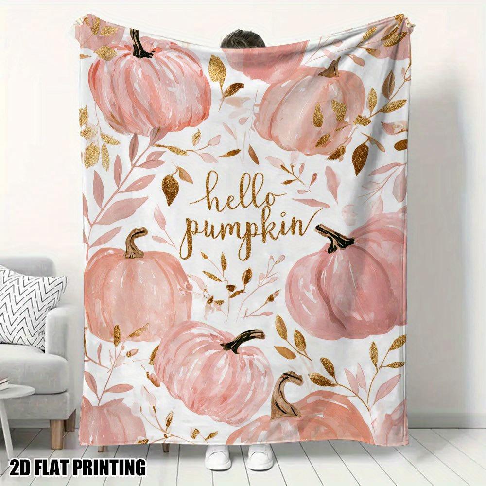 

1pc blush pink and gold autumn pumpkin print blanket polyester fabric machine washable suitable for bedroom living room 75x100cm