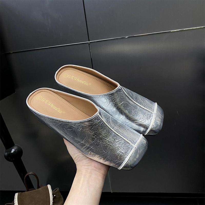 Fashion 2025 NEW Summer High Heels PU Shoes For Women Covered Toe Casual Pumps Women Sandals Daily Walk Slippers Mules Slip-On Heels