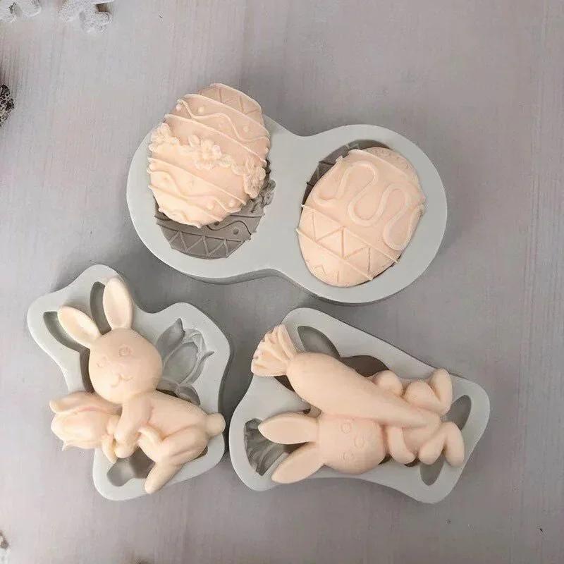 Handmade Creative Molds Easter Party Decoration Rabbit Carrot Easter Eggs Silicone Mold Chocolate Cookies Baking Moulds Tools
