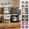 Square Cushion Covers Halloween Ghost Cover, Spooky Skull Throw Pillow 18x18 Holiday Party Cover Inch Case for Living Room Sofa Couch Decor