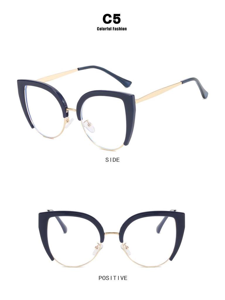 Cat-Eye Semi-Rimless Large Anti-Blue Light Eyeglass Frames, 2023 Retro Trend, European & American Style.