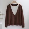 Women's Color Block Cashmere Sweater, Double Collar Two-Piece Design, Versatile Knitwear for Autumn/Winter.