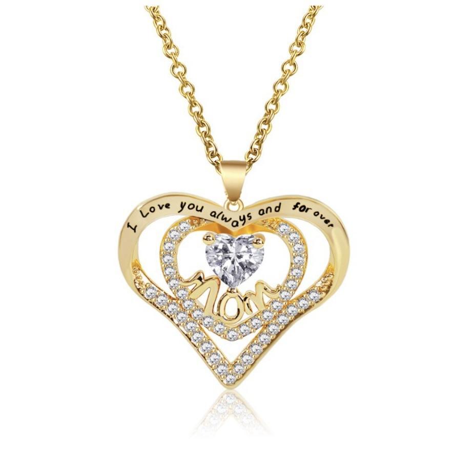 Heart-shaped Zircon MOM Necklace Women's Versatile Pendant Collarbone Chain Mother's Day Gift