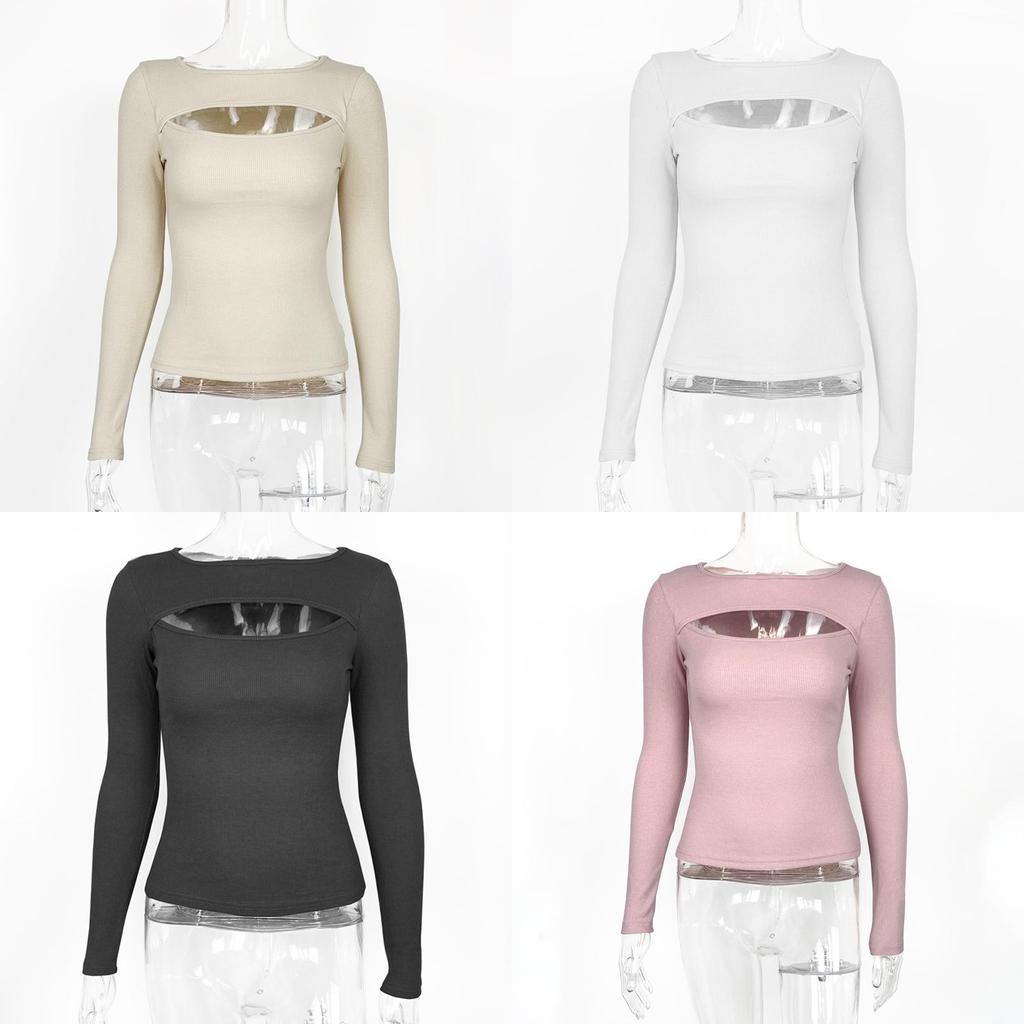 Sexy Mesh Long Sleeve T Shirt With Ribbed Cotton Fabric For Women
