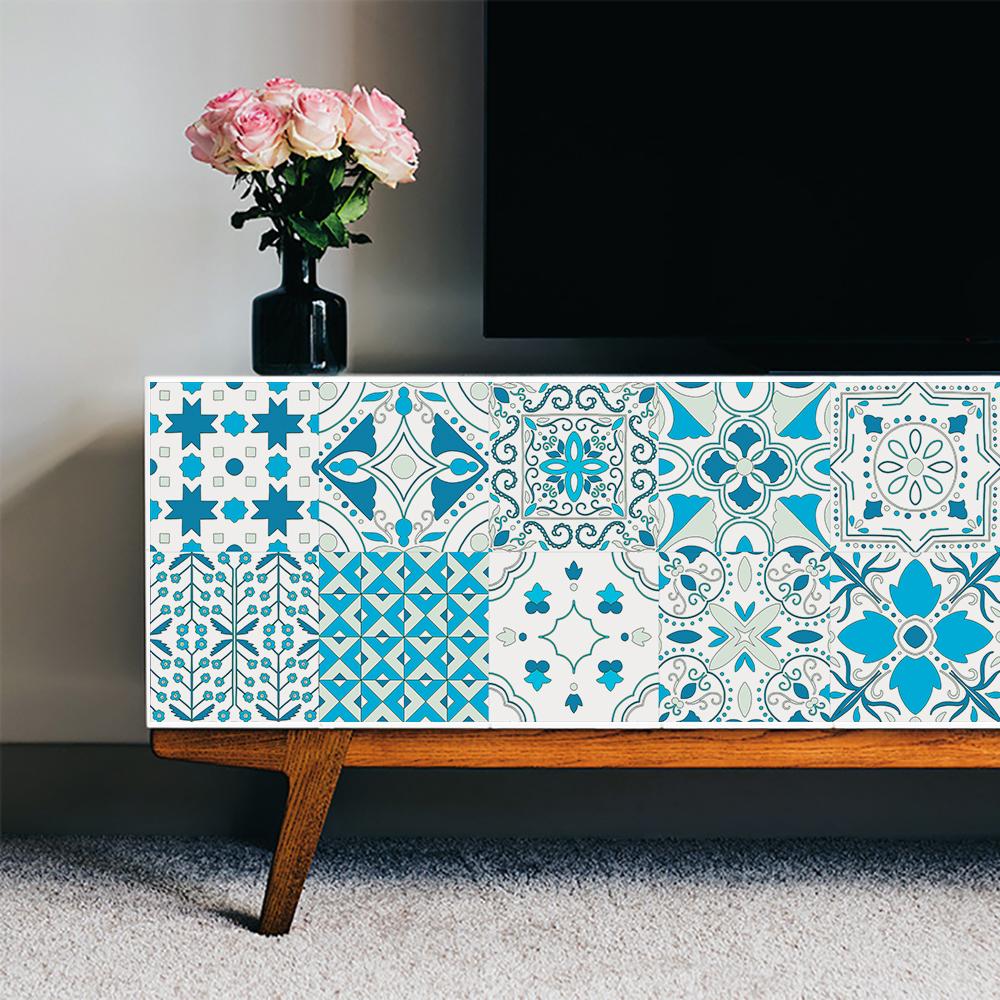 20 sztuk niebieskie kafelki naklejki ścienne kuchnia Backsplash szafa łazienka renowacja kredensu Peel & Stick wodoodporne artystyczne naklejki ścienne