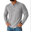 Vintage Men's Henley Shirts Long Sleeve Buttoned Crew Neck T Shirt Spring Autumn Men Clothing Casual Solid Color Waffle T-shirt