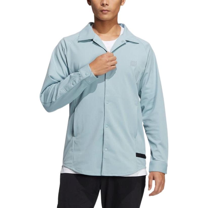 Adidas Solid Color Breathable Button-Up Long Sleeve Shirt Men Shirts Magic-Grey H64638