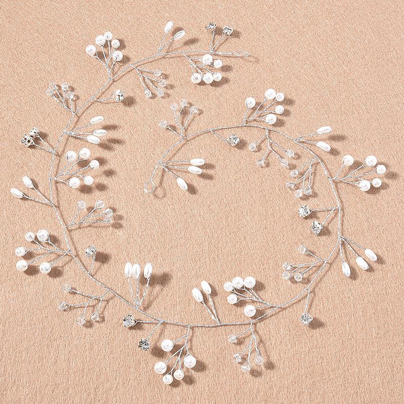 2pcs Crystal Pearl Bridal  Hairbands Hairpins Bridesmaid Diamante Hair Vine Accessories Wedding Jewelry Headwear French
