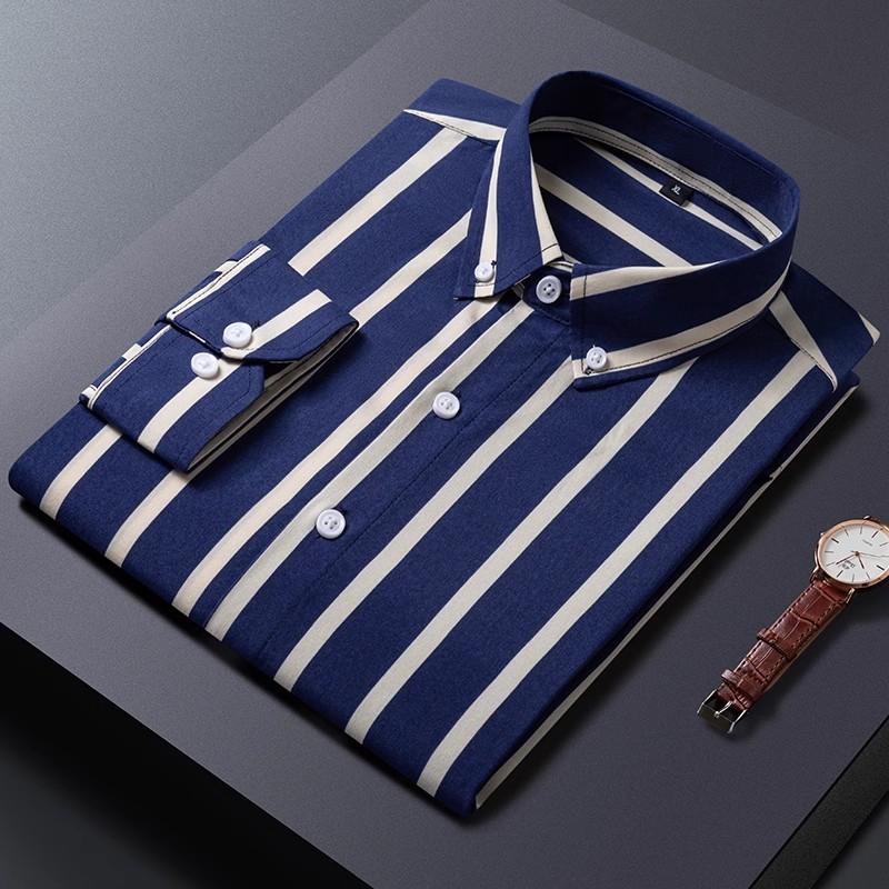 

Новые рубашки с длинным рукавом в полоску для мужчин, деловая повседневная официальная блузка M синий