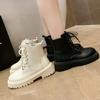 Women's Autumn/Winter Chunky Heeled Platform Height-Enhancing Short Boots with Lace-Up Motorbike Style