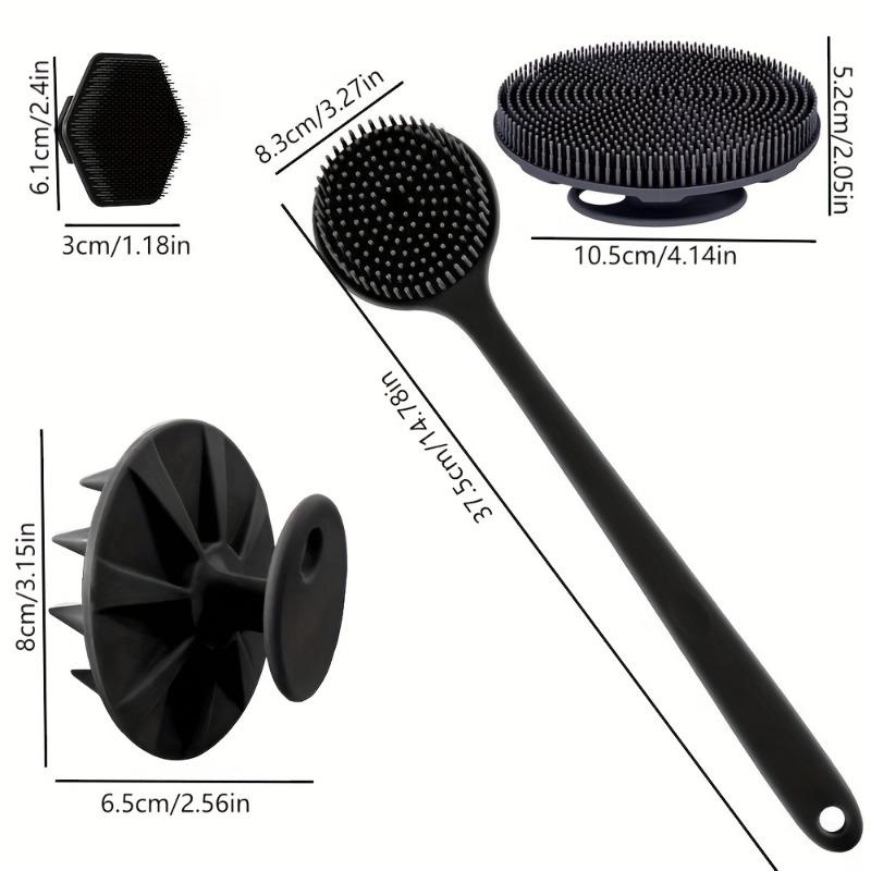 4 Piece Set for Washing Face Hair Taking a Shower with Silicone Facial Cleanser Long Handle Massage