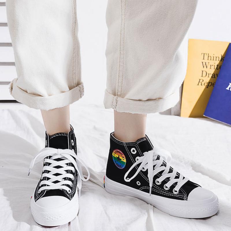 Women Canvas Sneakers Rainbow High Top Canvas Shoes Fashion Summer Sneaker Woman Sneakers Vulcanized Shoes  Flats White Shoes