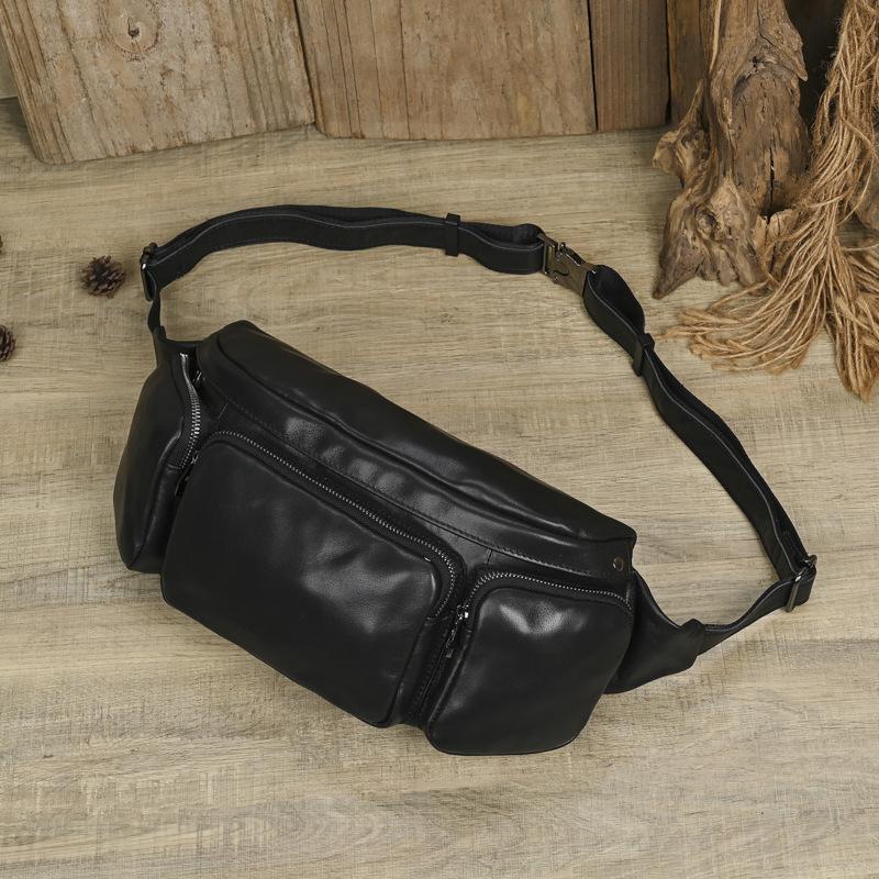 Super Soft Genuine Leather Men s Chest Bag Multi-functional Top Layer Cowhide Single Crossbody Designer Luxury Bag 30x15x18cm чёрный