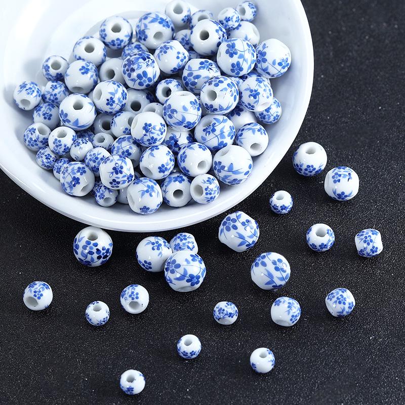 Mărgele mari din porțelan albastru și alb cu găuri mari pentru bijuterii DIY și accesorii handmade