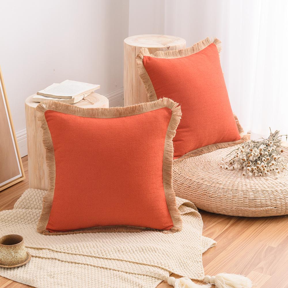 Cotton And Linen Pillow Case Sofa Cushion Nordic Ins Style Thickened Waist Pillow Solid Color Linen Back Pillow Quality