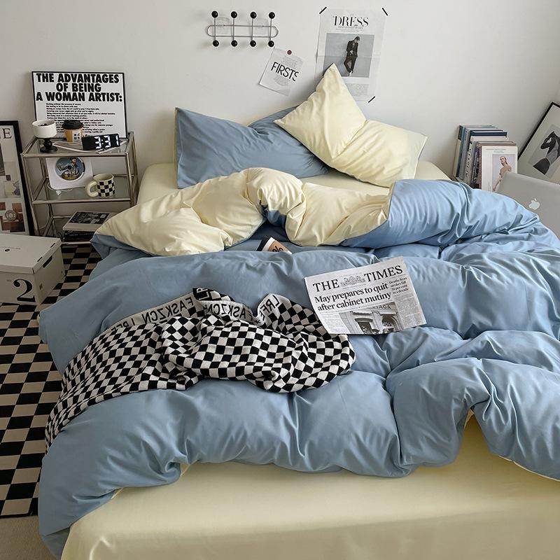 Four-Piece Pure Cotton Washable Bed Set: Skin-Friendly Sheet and Duvet Cover, Ideal for Dormitory Beds.