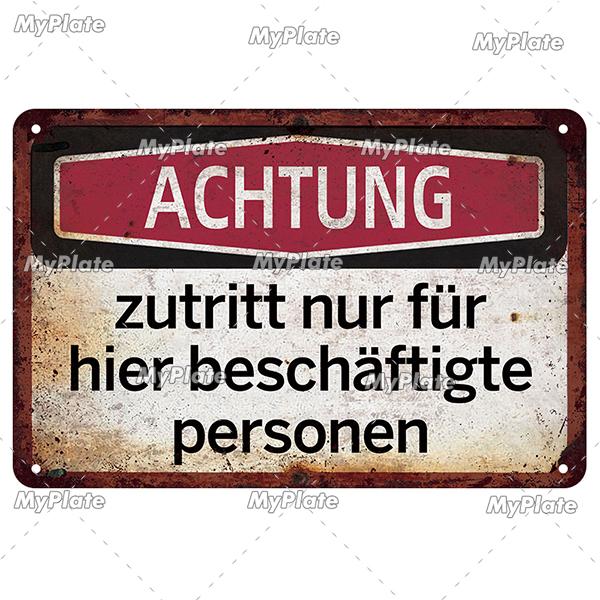 [MyPlate] German Vintage Vorsicsht Warning Metal Sign Plate Tin Sign Wall Decor For Bar Home Plaque Decoration Man Cave Poster