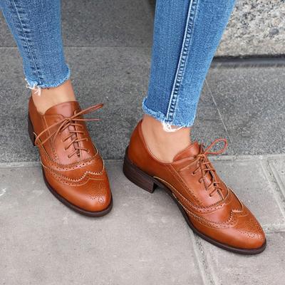 NEW Women Oxfords Spring/Fall Shoes for Woman PU Leather Brogues Vintage Lace Up Loafers Casual Handmade Black White Girls Shoes