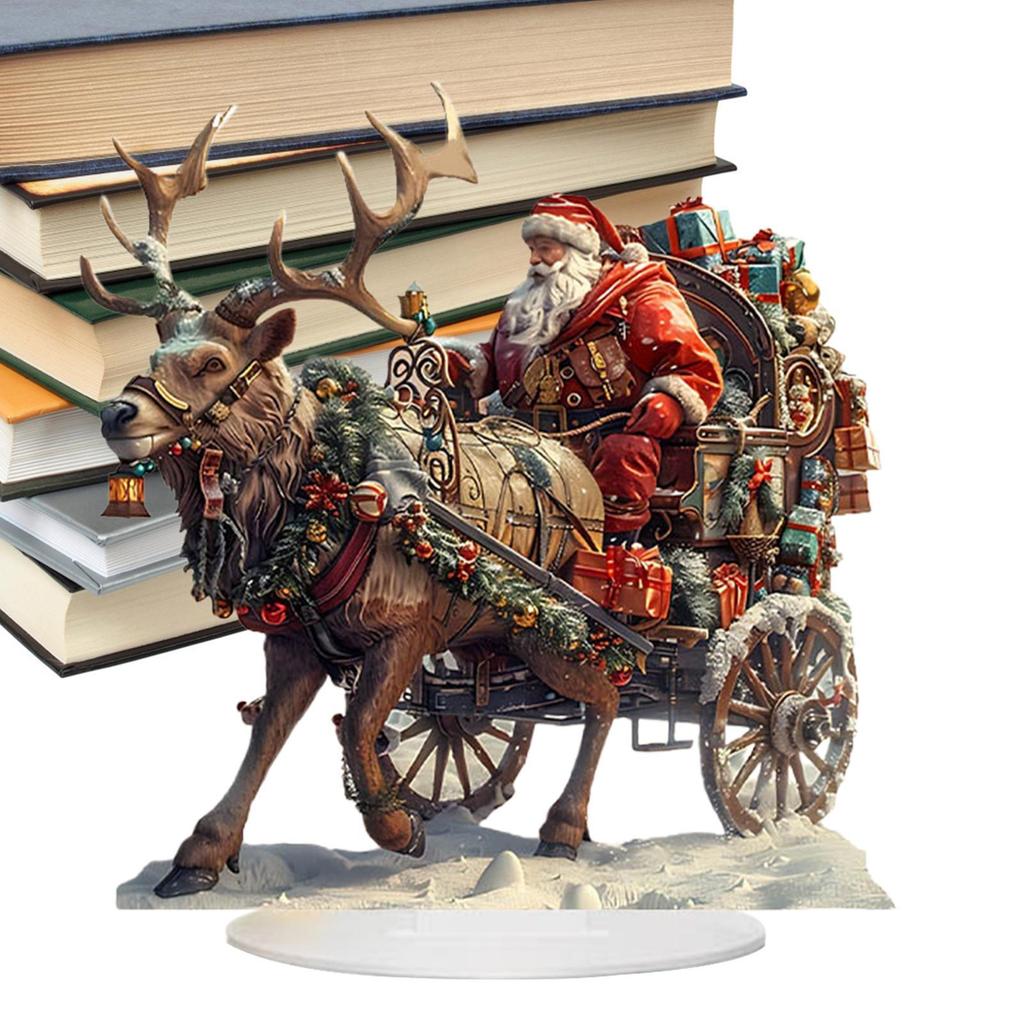 2D Christmas Reindeers Sled Santa Figurine Acrylic Ornament Christmas Santa Claus On Sleigh Decoration Holiday Party Supplies