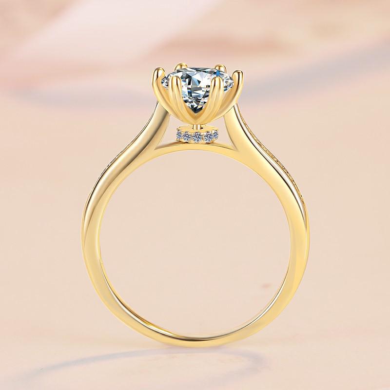 S925 Sterling Silver 1 Carat Moissanite Six-Prong Rotating Crown Ring, 18K Gold Plated for Women