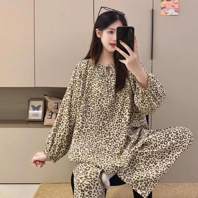 Women's Spring/Autumn Pajama Set: Long Sleeve & Pants, Loose Fit, Sweet Lazy Style, Suitable for Indoor & Outdoor Wear
