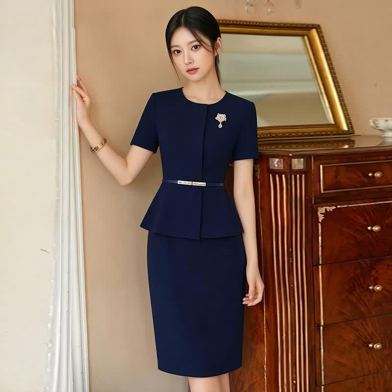 Teluoman Women s Navy Blue Professional Suit Set M